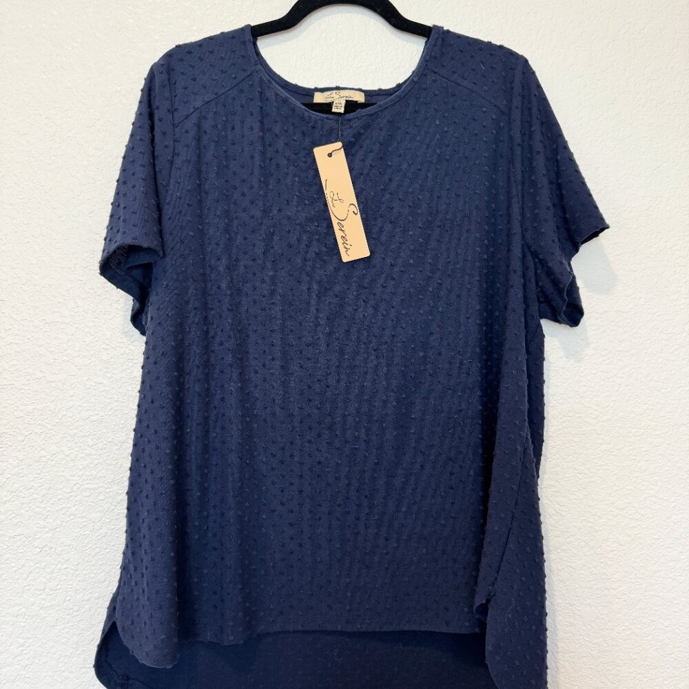 NWT Les Serein Short Sleeve Curved Hem Clip Dot Knit Top Size XXL - Picture 2 of 11